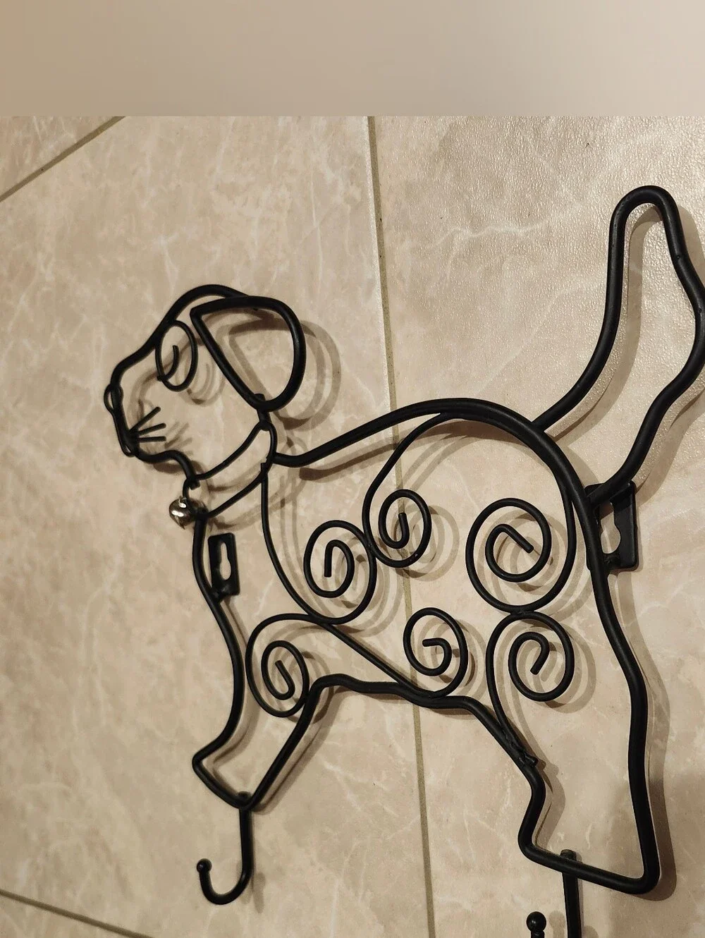 Vintage IKEA Squggly black puppy Leash/Coat/Hat Rack Keyhole home decor